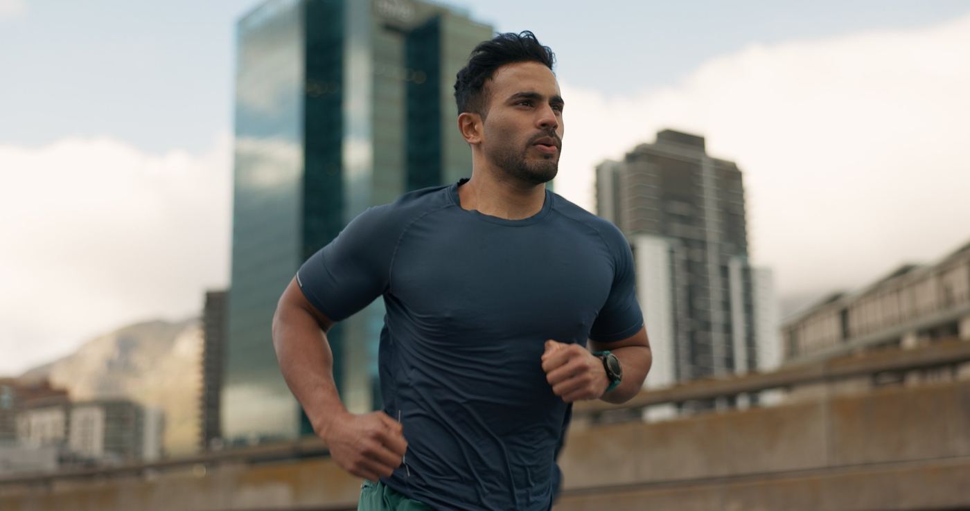 A runner on a city street